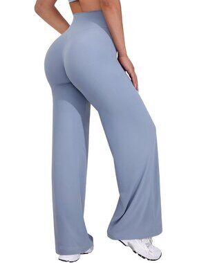 Women's Granite Blue High Waist Stretch Casual Straight Bottoms Wide Leggings